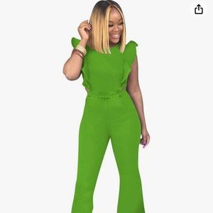 Sexy ruffled sleeveless solid NEW denim jumpsuit with wide leg